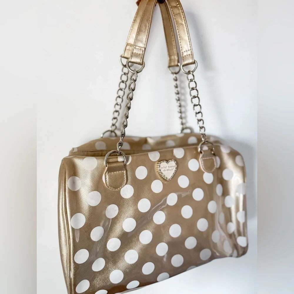 Betsey Johnson Gold And White Polka Dot Shoulder Bag